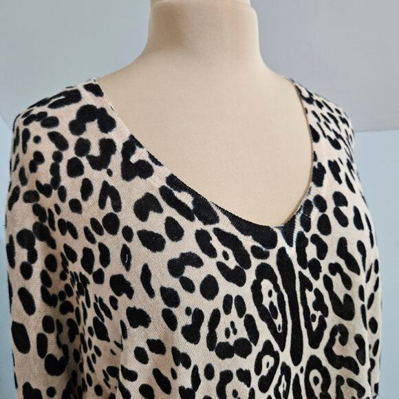 Ellison Tunic Sweater Linen Blend Animal Print V Neck Oversized Leopard Knit S - Picture 9 of 14